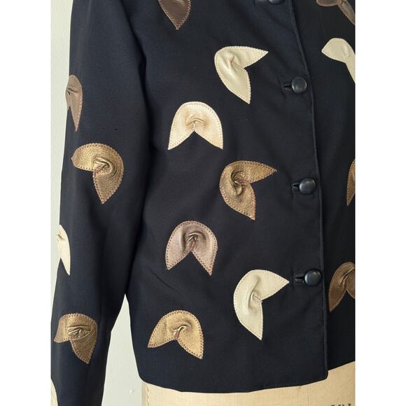 Vintage Metallic Leather Fortune Cookie Appliqué Jacket - Picture 3 of 6